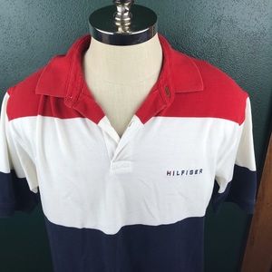 Vtg Tommy Hilfiger spell out striped polo XL